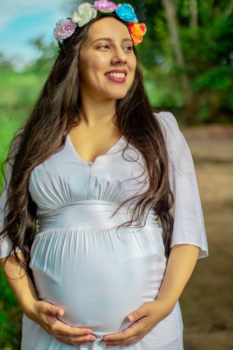 Pregnant woman with a flower crown